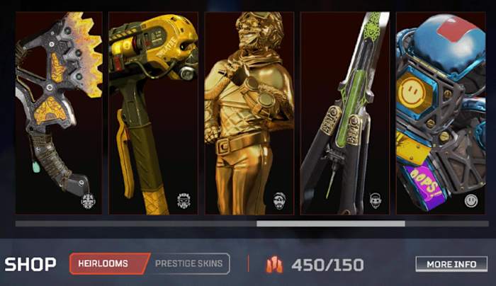 Screen grab of Apex Legends in-game Heirloom Shop.